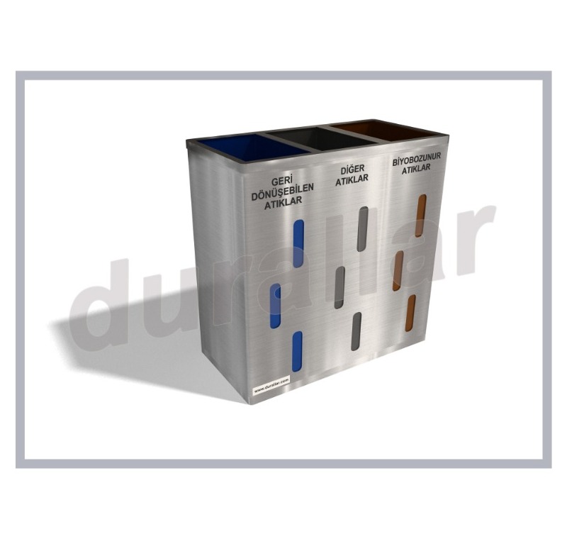 3lü Metal Geri Dönüşüm Kutusu -GDK-3041