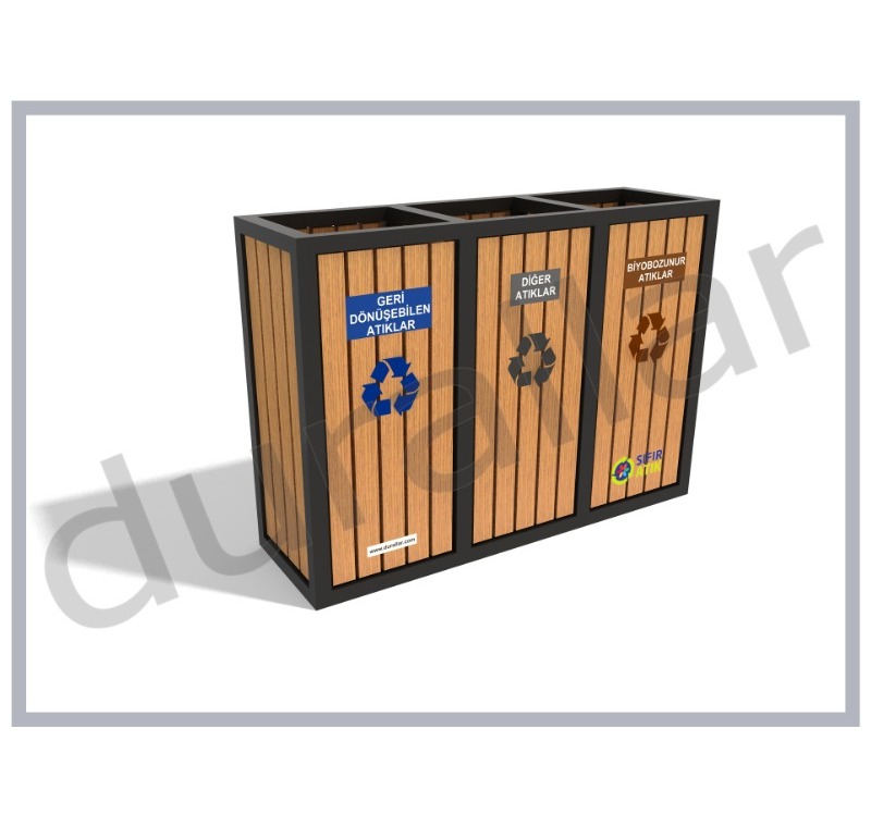 3lü Ahşaplı Sıfır Atık Kutusu -GDK-3080